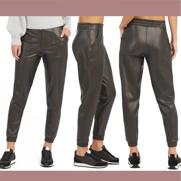 NEW $168 Spanx [ PLUS 2X ] Faux Leather Jogger Pants‎ in Black - Picture 1 of 14